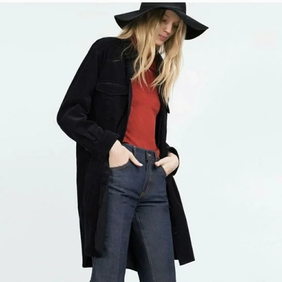 Zara Long Corduroy Overshirt Jacket - Picture 3 of 12